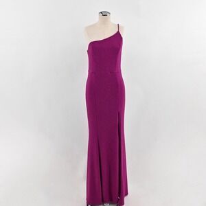 Maniju One Shoulder Metallic Gown Womens Size L Plum Magenta Formal Wedding Slit